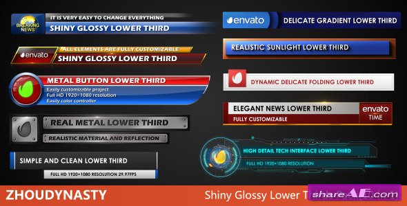 Shiny Glossy Lower Thirds Pack(10 in 1) - After Effects Project (Videohive)