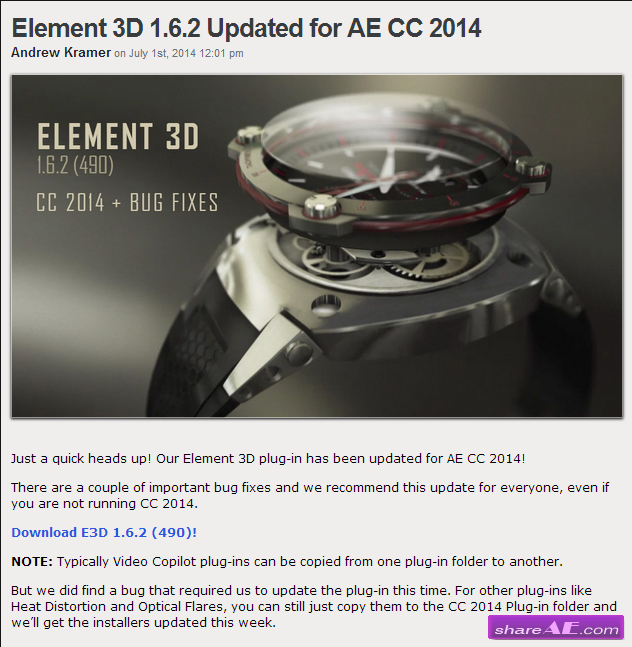 Video Copilot Element 3D 1.6.2 Updated for AE CC 2014 (x32/x64)