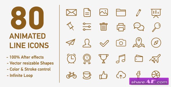 80 Animated Line Icons - After Effects Project (Videohive)