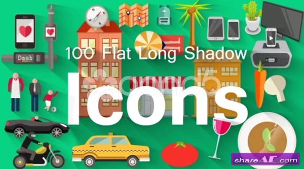 100 Flat Long Shadow Icons - After Effects Templates (Pond5)
