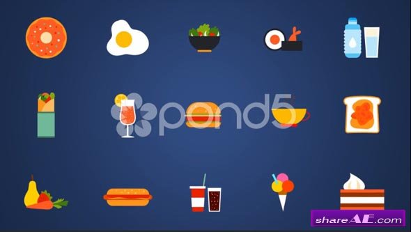 54 Animated Icons With Food. Only Shapes - After Effects Templates (Pond5)