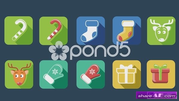 Flat Style Animated Christmas And New Year Icons - After Effects Templates (Pond5)
