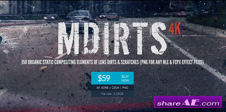mDirts 4K - 150 Organic Static Compositing Elements of Lens Dirts & Scratches (motionVFX)