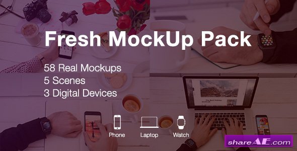 Videohive Fresh Mockup Pack // Phone, Laptop, Watch Devices
