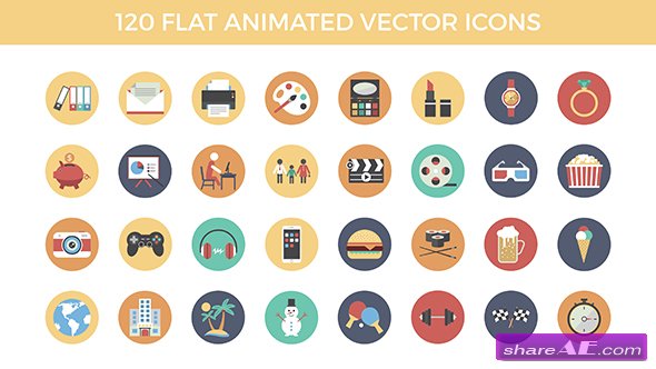 Videohive 120 Flat Animated Vector Icons