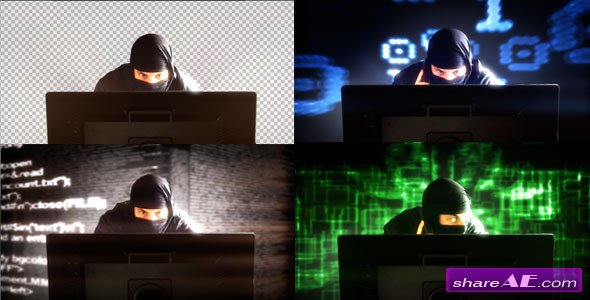 Hacker In Front Of Monitor's Computer - (4-Pack) - Stock Footage (Videohive)