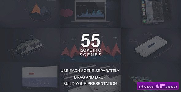 Videohive 55 Isometric Scenes Pack l Infographics, Mock-ups - After Effects Project