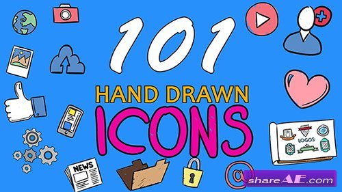 101 Hand Drawn Icons - After Effects Template (Pond5)