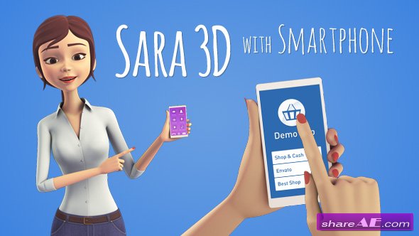 Videohive Sara 3D Character with Smartphone - Female Presenter for Mobile App