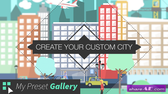 Videohive Flat City Vector - City with Buildings, Pedestrians, Cars, Planes... in Flat Design