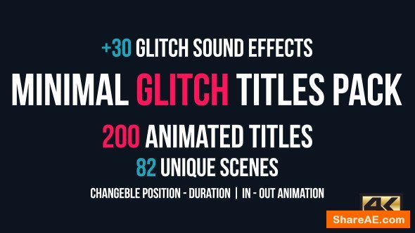 Videohive Minimal Glitch Titles Pack + 30 Glitch Sound Effects