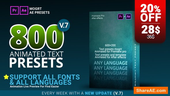 Videohive 800 Text Presets for Premiere Pro mogrt & After effects