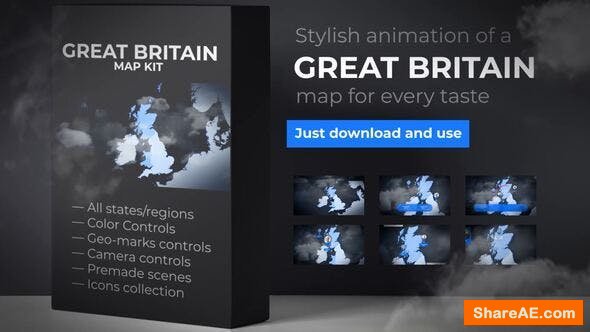 Videohive United Kingdom of Great Britain Map - UK Map - Britain Map