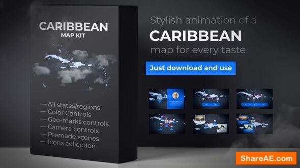 Videohive Map of Caribbean Islands with Countries - Caribbean Islands Map Kit