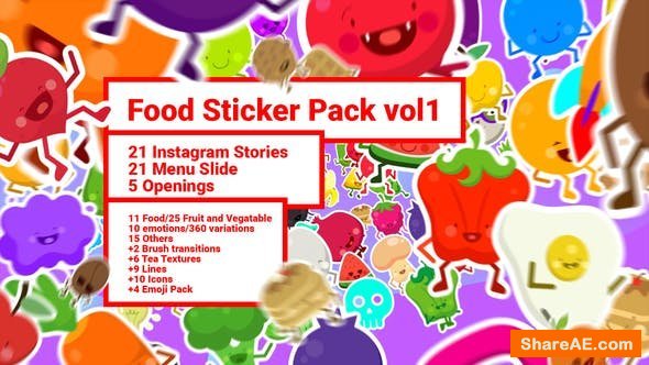 Videohive Food Sticker Pack/ Emoji/ Stories/ Restaurant/ Mask/ Snapchat/ App/ IGTV/ Tracking/ AE Face Tools