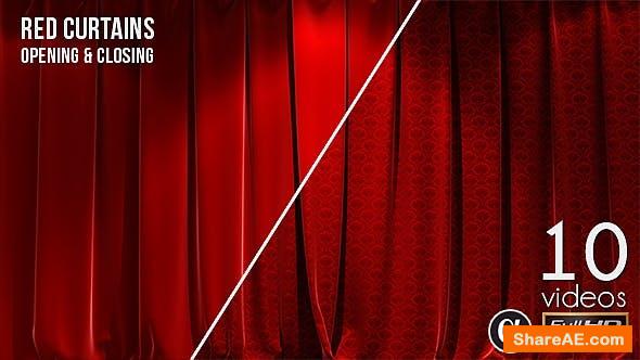 Videohive 3D Realistic Red Curtains Opening & Closing - 10 Pack - Motion Graphics